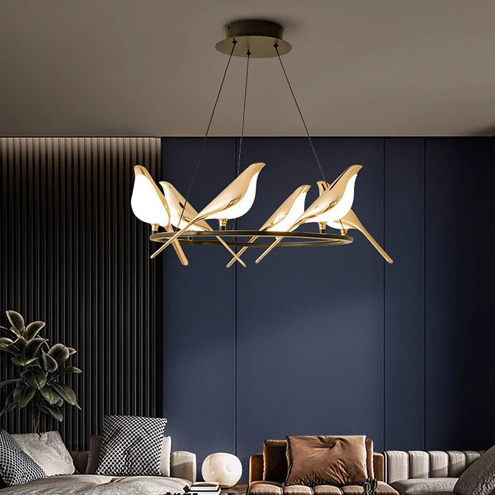 OiseauLumière - Lampe Suspendue LED Créative avec Anneaux et Oiseaux Décoratifs - Rynova
