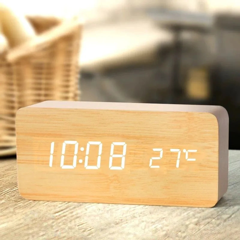 Horloge BoisÉco – Réveil Numérique en Bois avec Affichage LED - Rynova