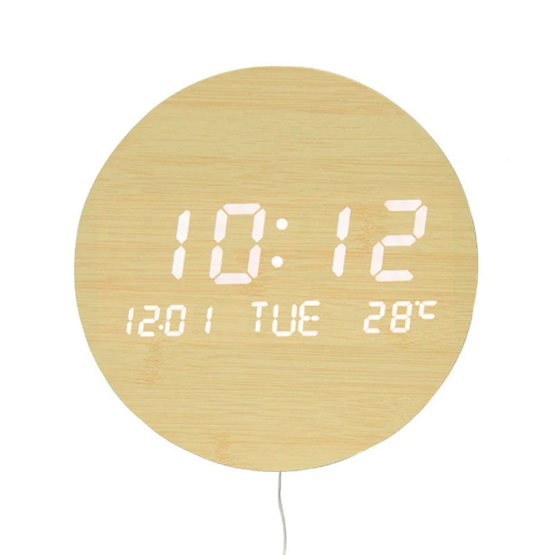 BoisTempo – Horloge de Bureau en Bois avec Alarme et Affichage LED - Rynova