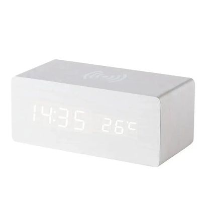 EcoHorloge – Horloge LED en bois avec affichage de la température et chargement sans fil - Rynova