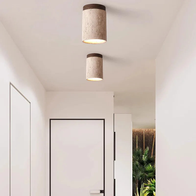 PierreLuxe - Lustre Encastré en Travertin pour Hall et Escalier - Rynova