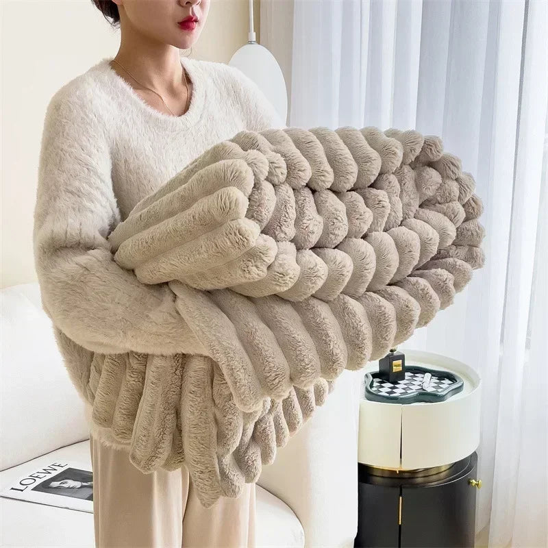 VeloursLapin - Plaid Doux en Imitation Lapin pour Lit et Canapé - Rynova