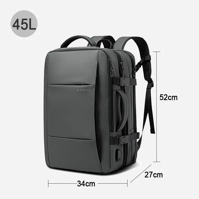 Sac à Dos de Voyage BANGE Pro – Grand Sac Étanche avec Port USB, Extensible, Capacité 17.3 pouces, Sac à Dos d’Affaires pour Homme - Rynova