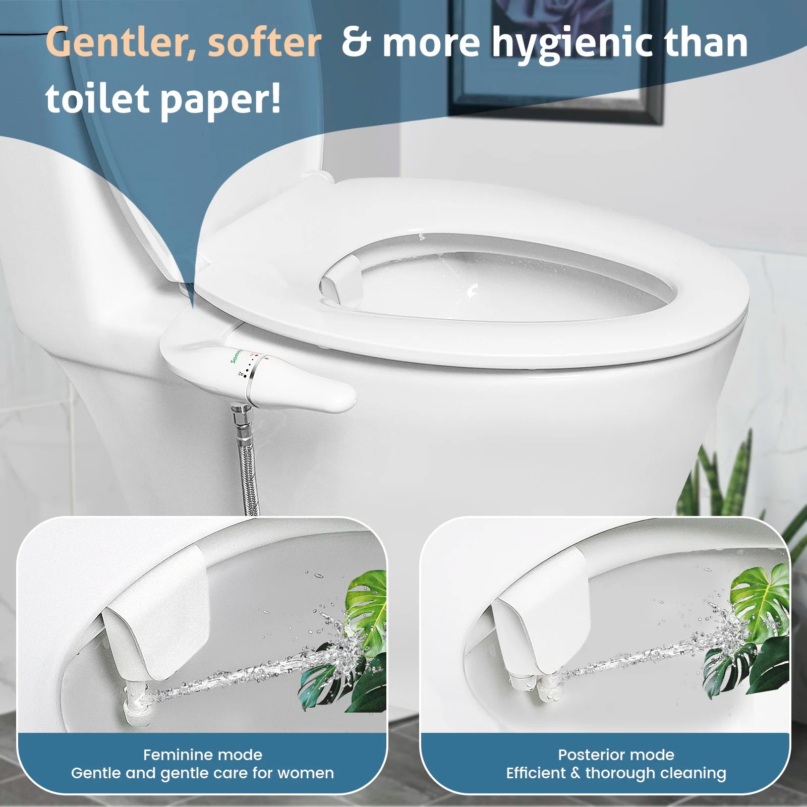 SAMODRA - Attache Bidet Ultra Mince pour Siège de Toilette - Double Buse, Pression d'Eau Réglable, Non Électrique - Rynova
