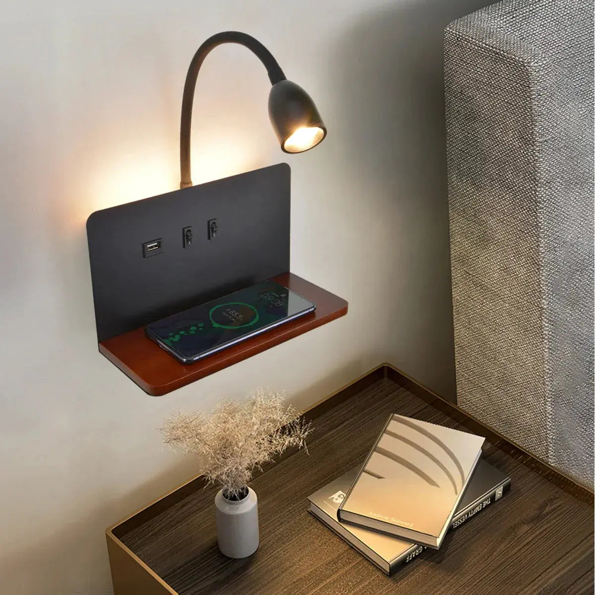 LumiCharge | Applique Murale LED avec USB et Charge Sans Fil - Rynova