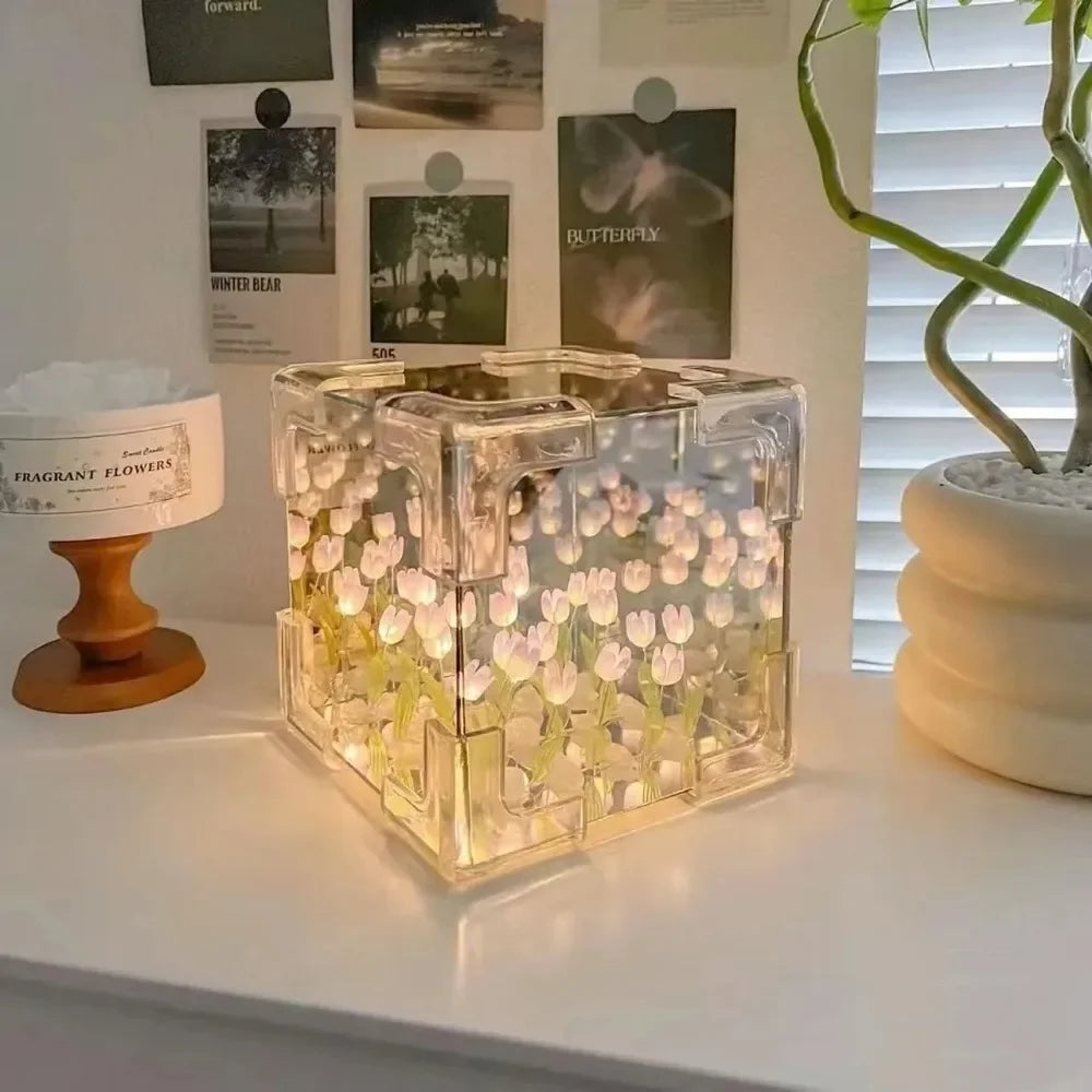 Tulifée - Lampe Cube Miroir Tulipe DIY, Veilleuse 3D Créative - Rynova