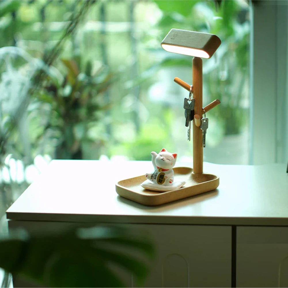 LumiBranch – Lampe de Table en Bois Dimmable avec Plateau de Rangement Pratique - Rynova