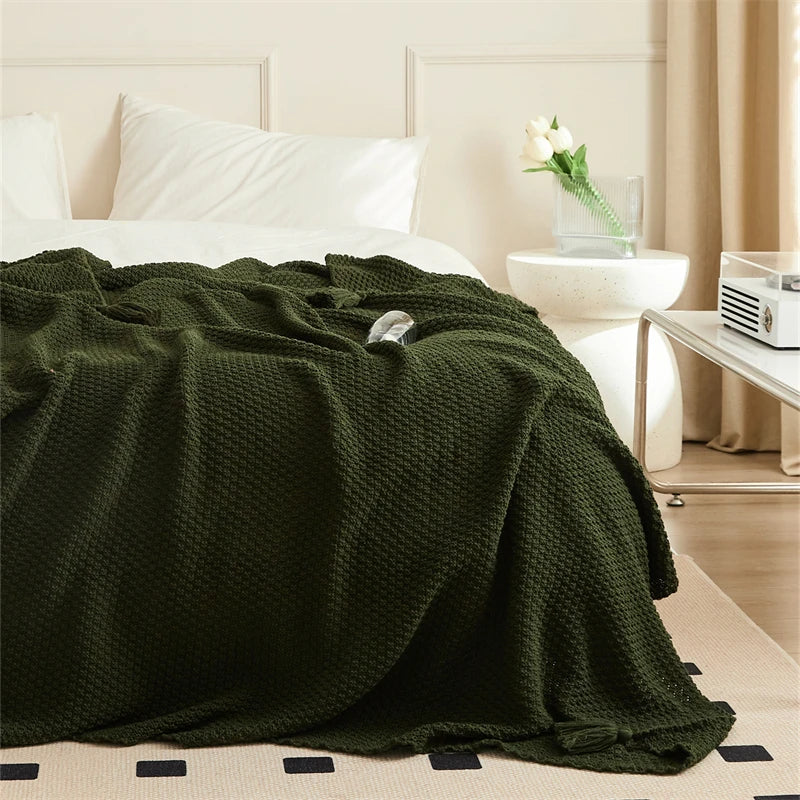 TricotNord - Plaid Tricoté en Acrylique avec Franges Élégantes - Rynova