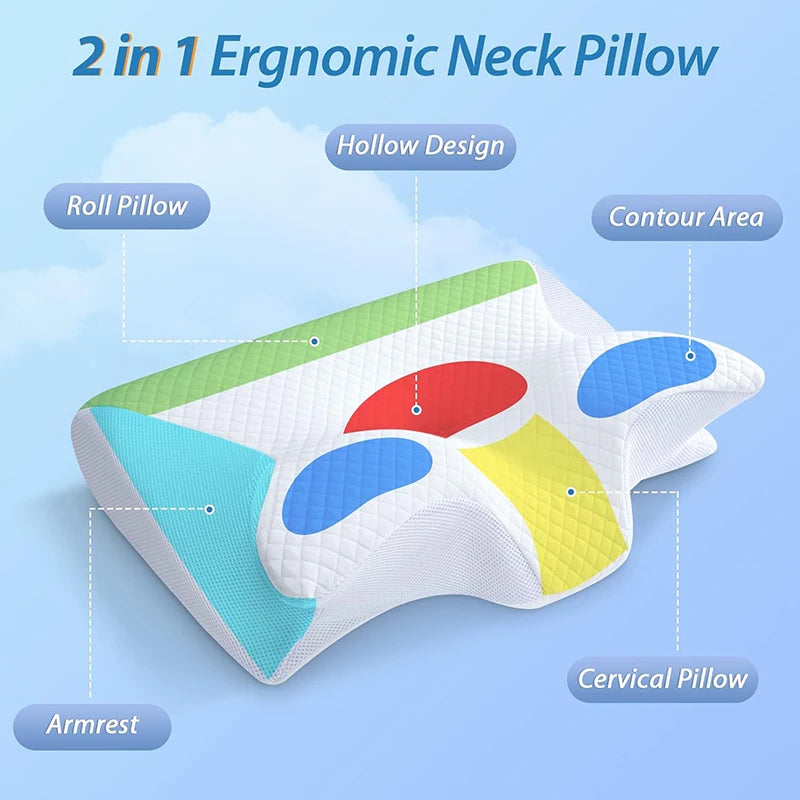 Oreiller Cervical Ergonomique à Mémoire de Forme RelaxConfort - 2 en 1 pour Soulager les Douleurs Cervicales - Rynova