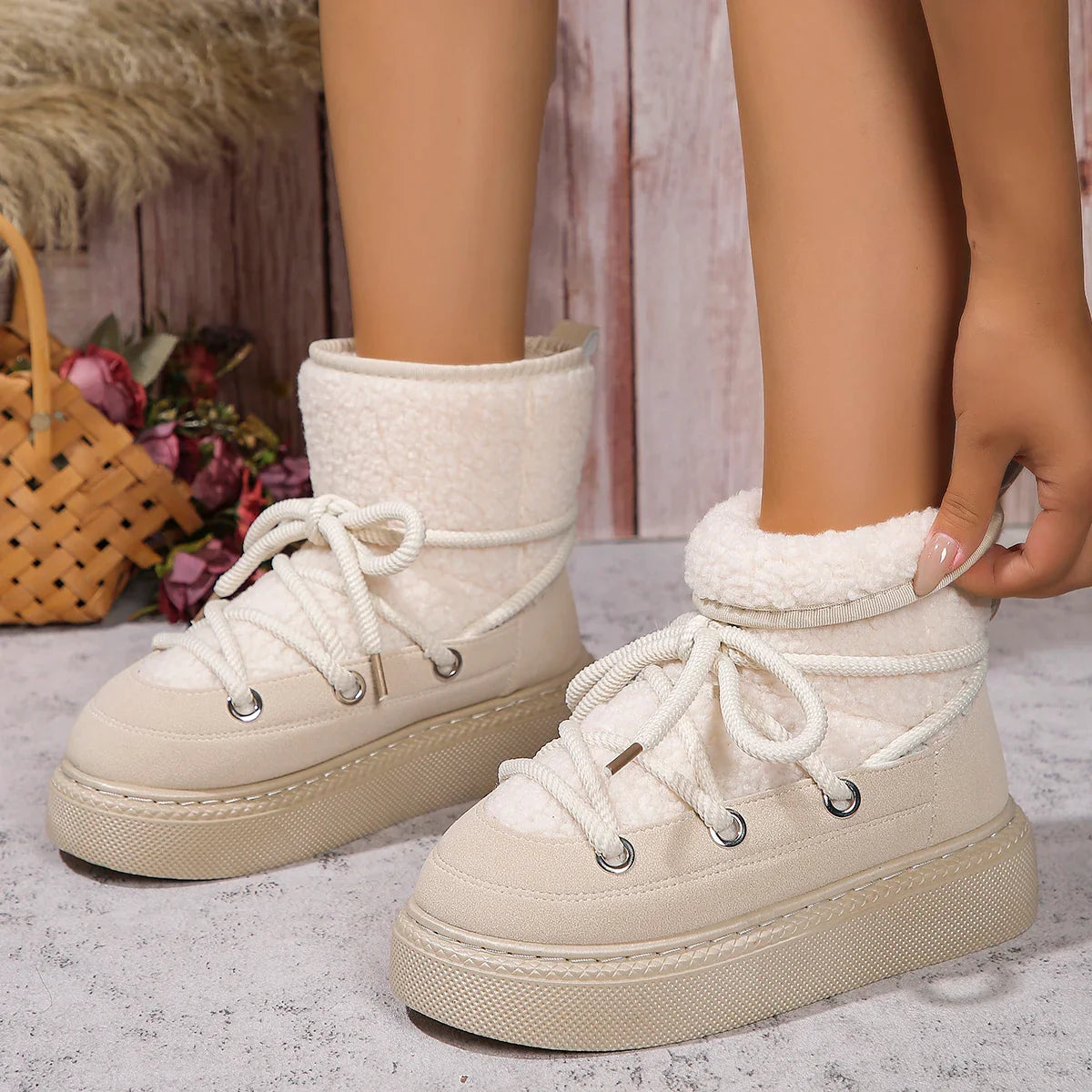 HiverChic - Bottes courtes en laine confortables et antidérapantes - Rynova