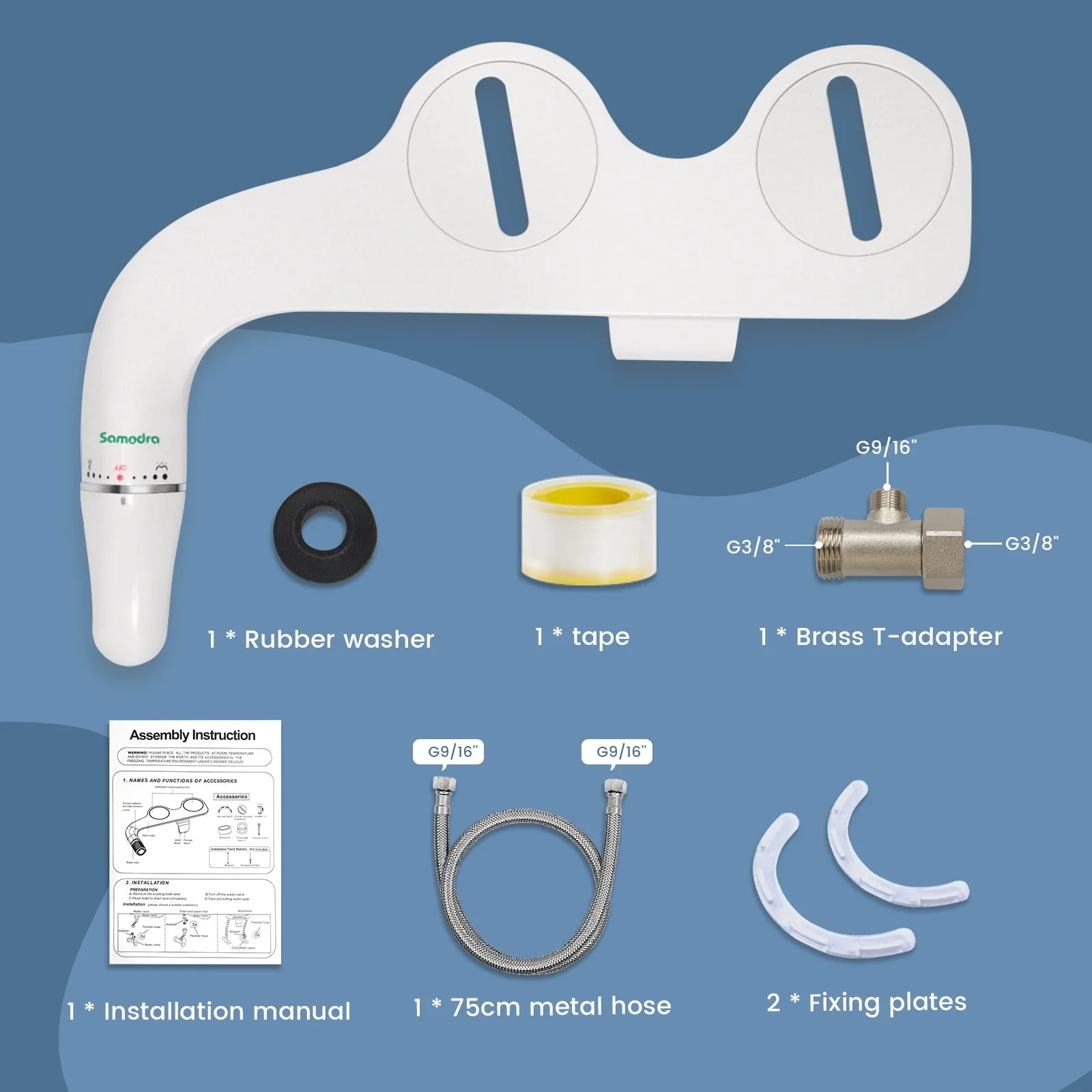 SAMODRA - Attache Bidet Ultra Mince pour Siège de Toilette - Double Buse, Pression d'Eau Réglable, Non Électrique - Rynova