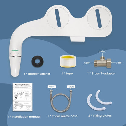 SAMODRA - Attache Bidet Ultra Mince pour Siège de Toilette - Double Buse, Pression d'Eau Réglable, Non Électrique - Rynova