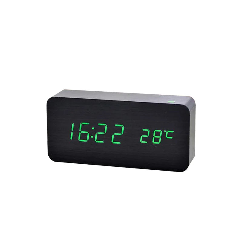 EcoHorloge – Horloge LED en bois avec affichage de la température et chargement sans fil - Rynova