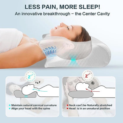 Oreiller Cervical Ergonomique à Mémoire de Forme RelaxConfort - 2 en 1 pour Soulager les Douleurs Cervicales - Rynova