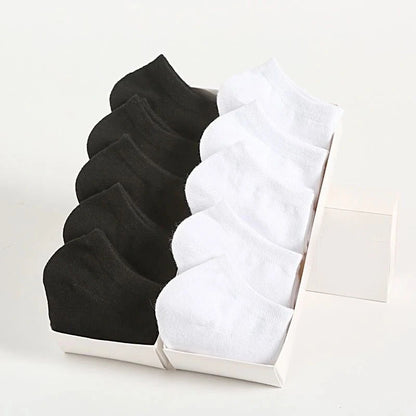 Chaussettes Bateau Unisexes - Lot de 10 Paires, Couleur Unie, Légères, Respirantes, Anti-Odeur et Absorbantes de Transpiration - Rynova
