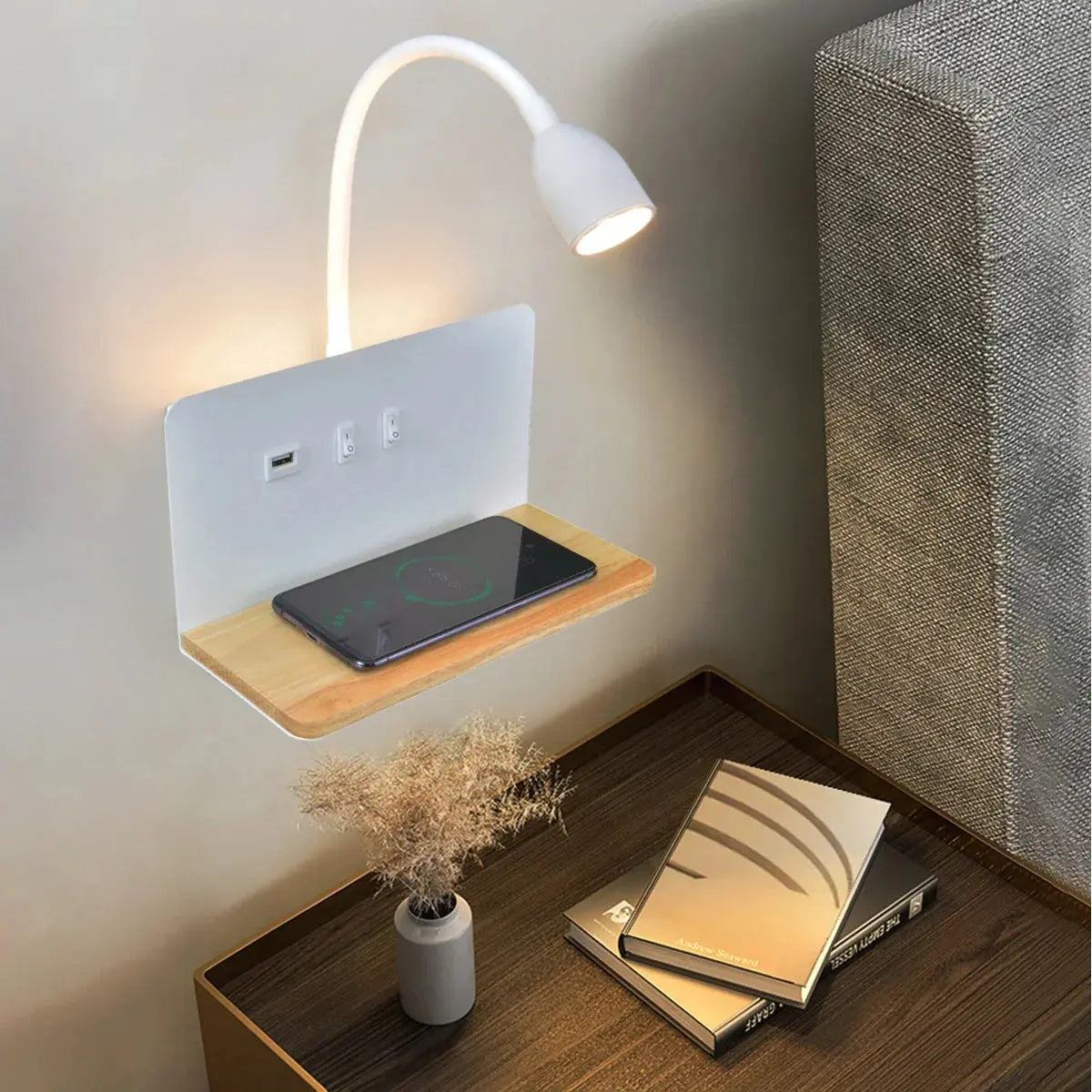 LumiCharge | Applique Murale LED avec USB et Charge Sans Fil - Rynova