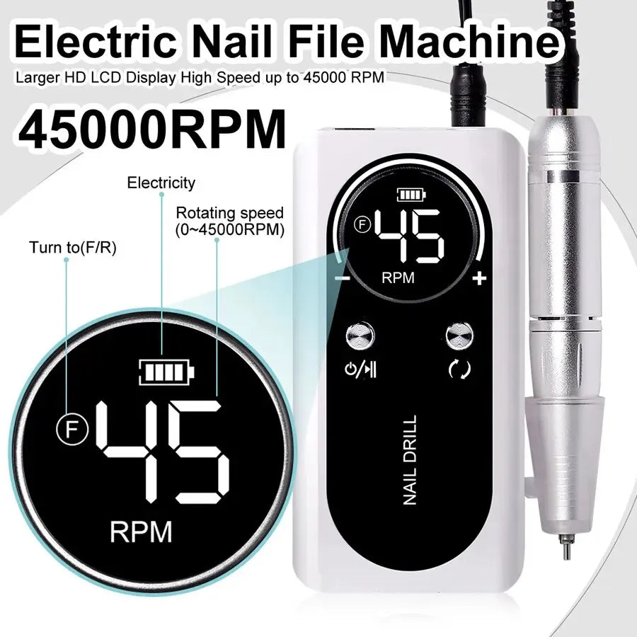 Machine Professionnelle à Ponceuse Ongles Rechargeable 45000RPM - Faible Bruit | Outil Manucure Salon - Rynova