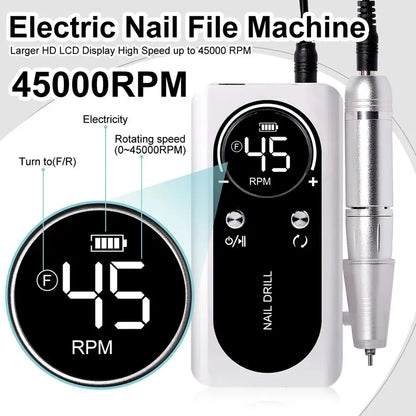 Machine Professionnelle à Ponceuse Ongles Rechargeable 45000RPM - Faible Bruit | Outil Manucure Salon - Rynova