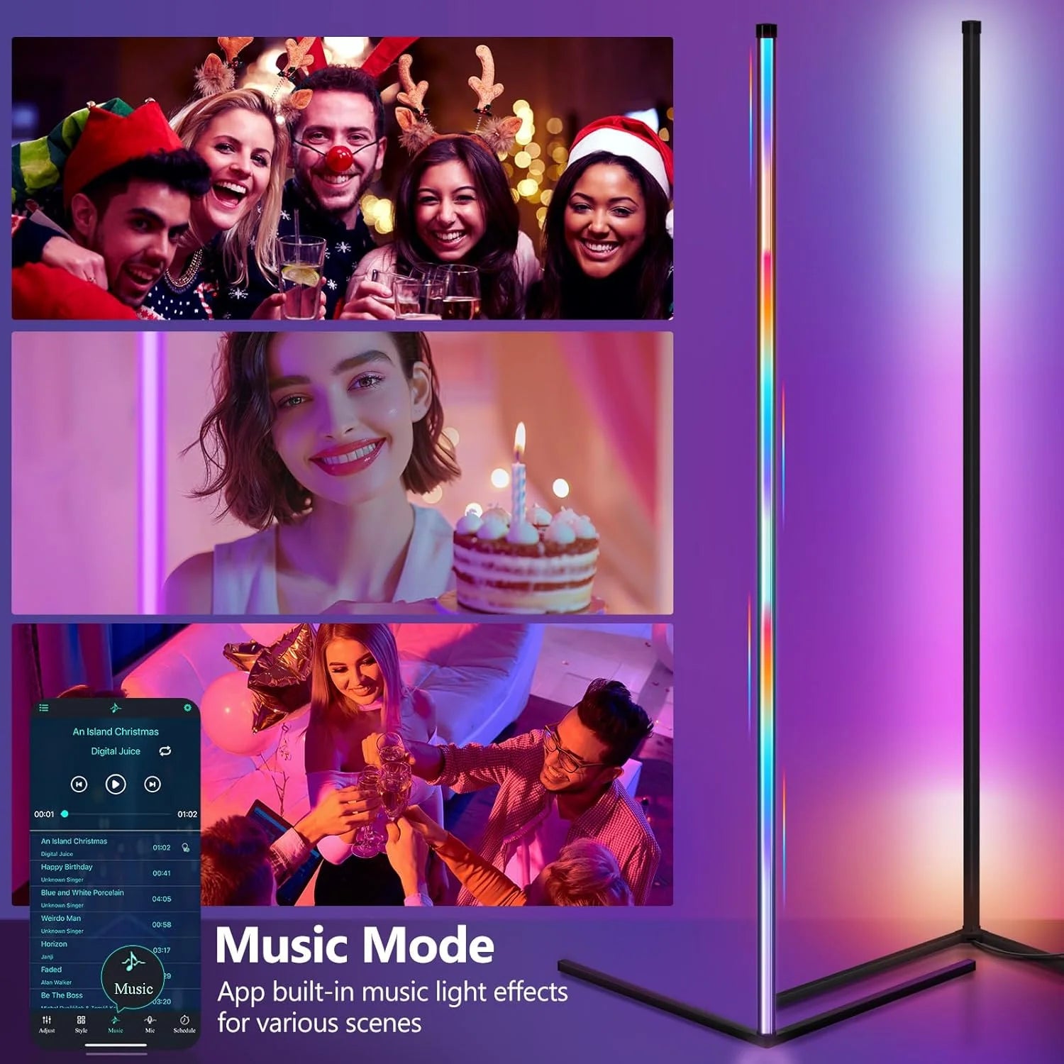 LumiAmbiance - Lampadaire LED RGB avec Sync Musique et 16 Millions de Couleurs
