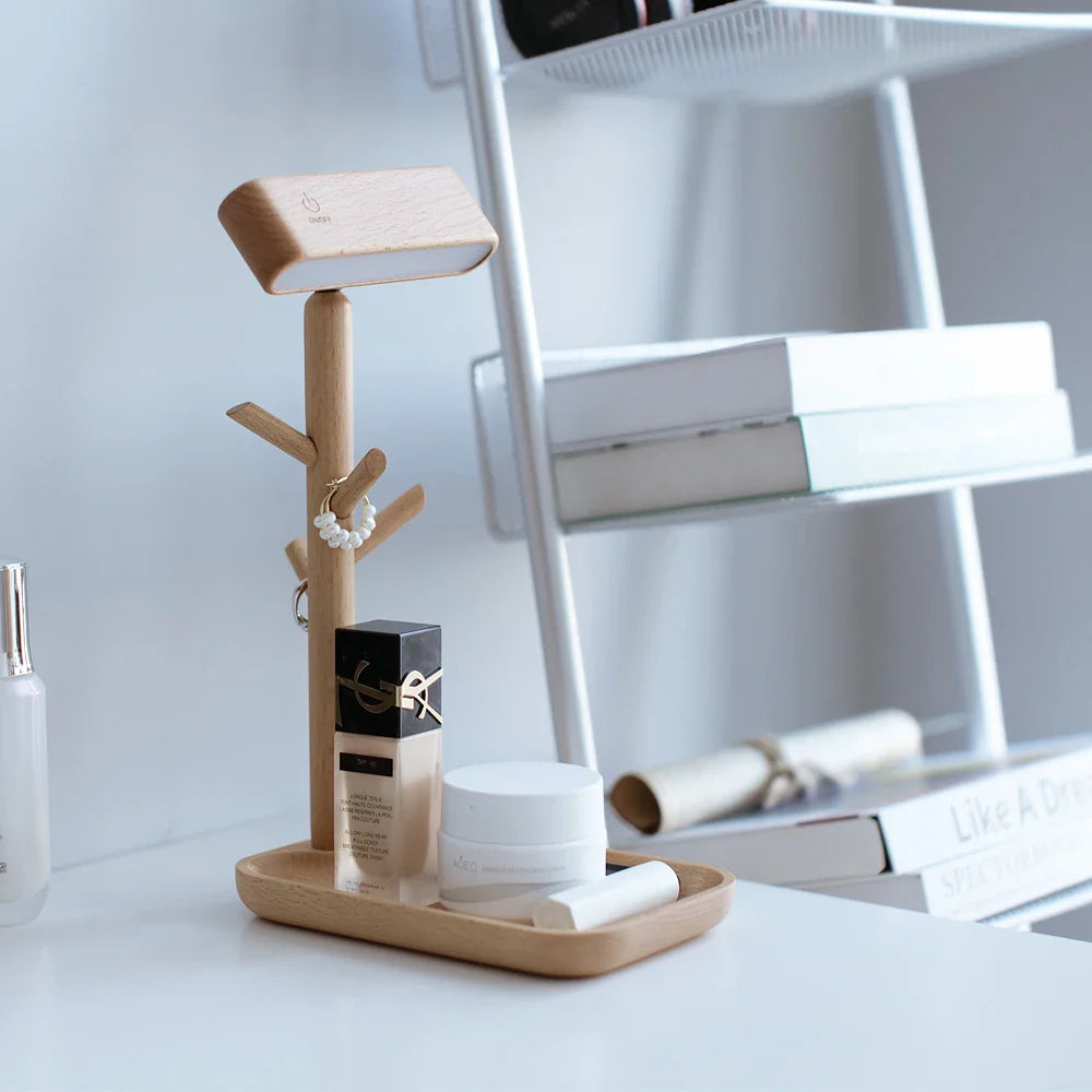 LumiBranch – Lampe de Table en Bois Dimmable avec Plateau de Rangement Pratique - Rynova