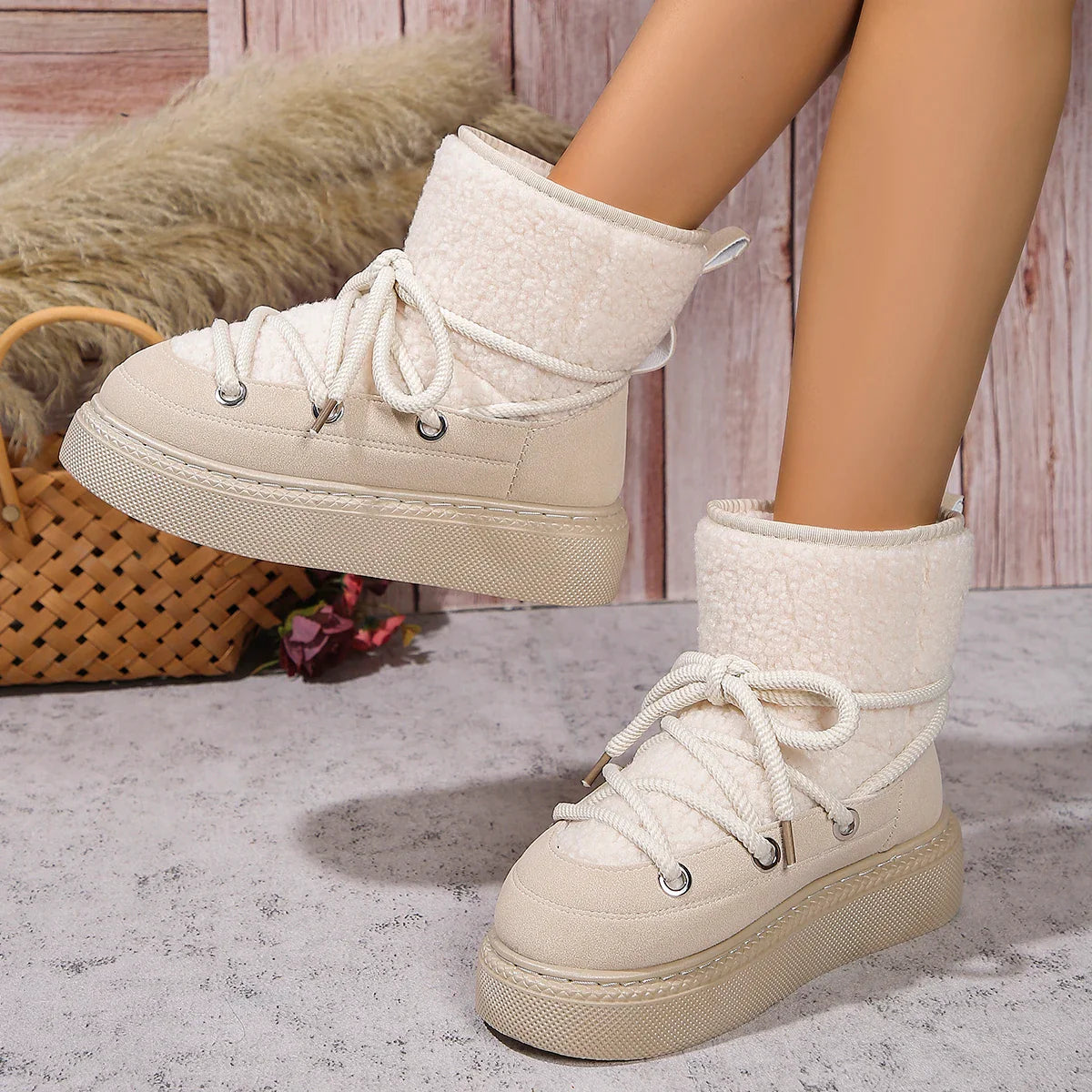 HiverChic - Bottes courtes en laine confortables et antidérapantes - Rynova