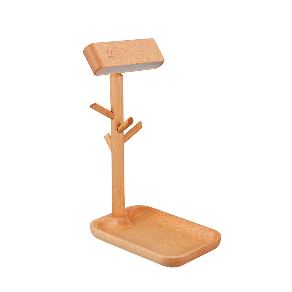 LumiBranch – Lampe de Table en Bois Dimmable avec Plateau de Rangement Pratique - Rynova