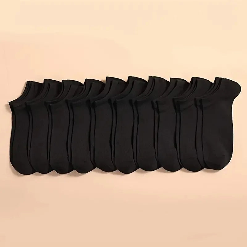 Chaussettes Bateau Unisexes - Lot de 10 Paires, Couleur Unie, Légères, Respirantes, Anti-Odeur et Absorbantes de Transpiration - Rynova
