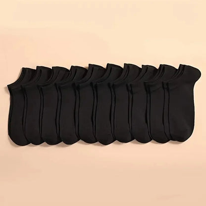 Chaussettes Bateau Unisexes - Lot de 10 Paires, Couleur Unie, Légères, Respirantes, Anti-Odeur et Absorbantes de Transpiration - Rynova