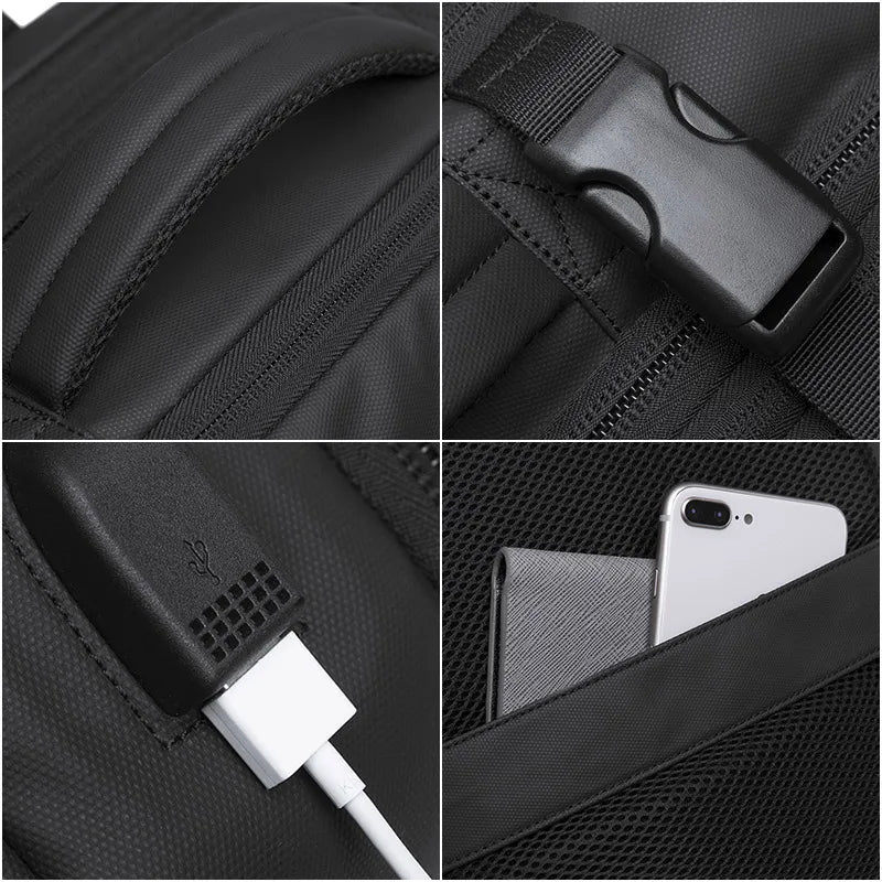 Sac à Dos de Voyage BANGE Pro – Grand Sac Étanche avec Port USB, Extensible, Capacité 17.3 pouces, Sac à Dos d’Affaires pour Homme - Rynova