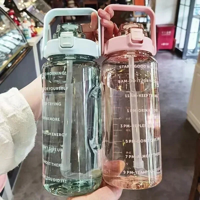 HydroMax – Bouteille d’Eau Portable 2L avec Paille, Indicateur de Temps et Grande Capacité - Rynova