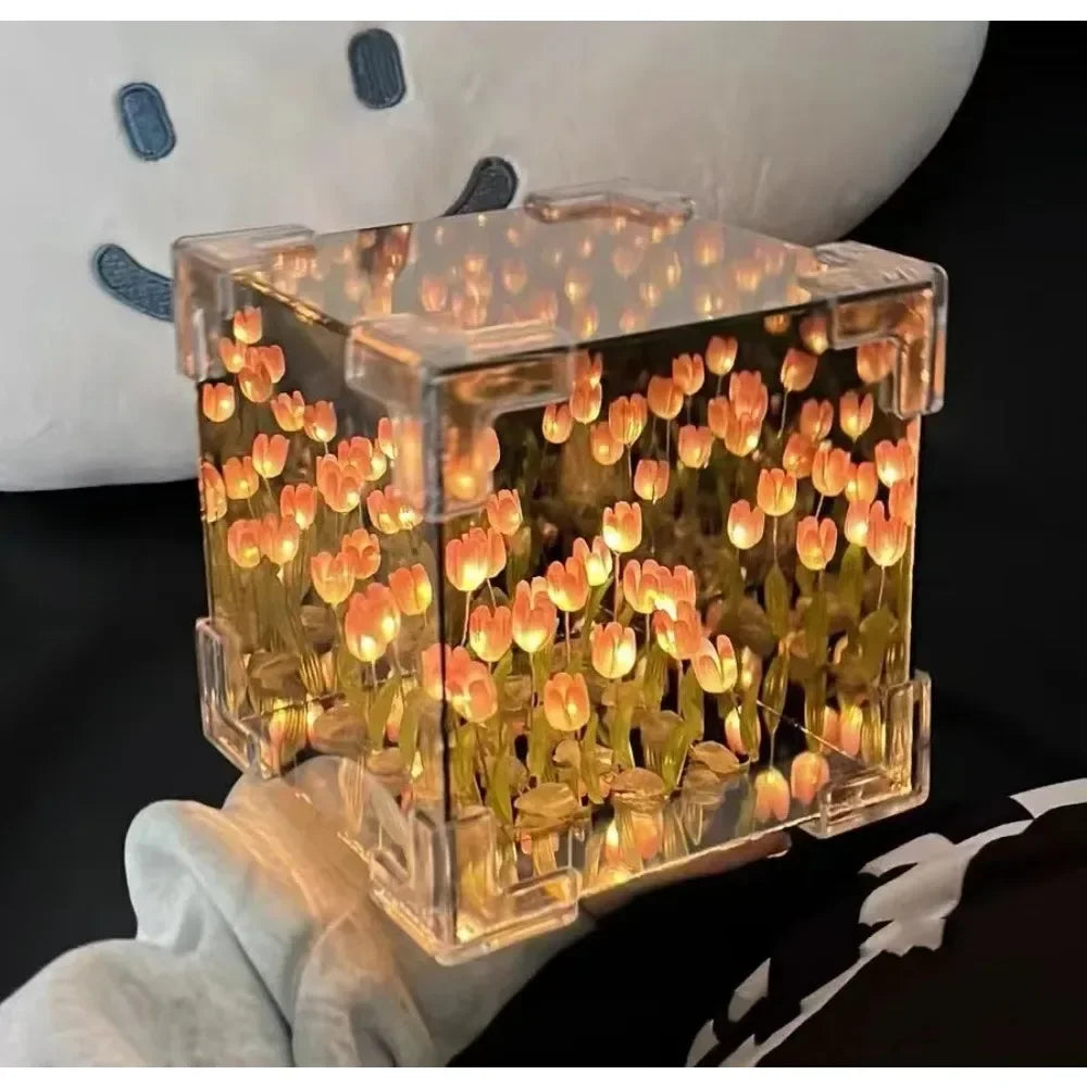 Tulifée - Lampe Cube Miroir Tulipe DIY, Veilleuse 3D Créative - Rynova