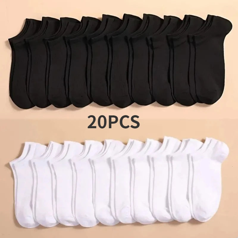 Chaussettes Bateau Unisexes - Lot de 10 Paires, Couleur Unie, Légères, Respirantes, Anti-Odeur et Absorbantes de Transpiration - Rynova