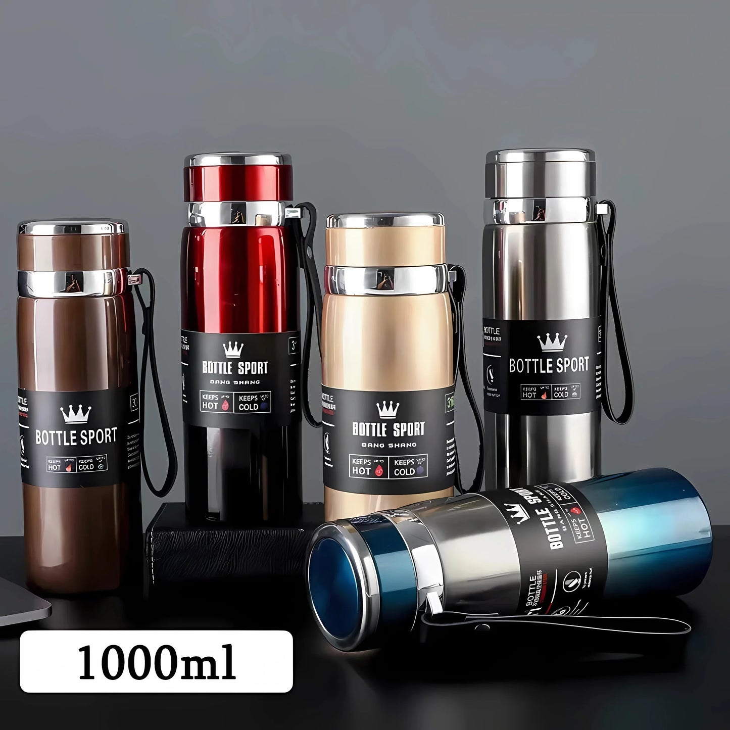 Thermos en acier inoxydable 1L – Bouteille isotherme pour garder l'eau froide et chaude, thé, café - Rynova
