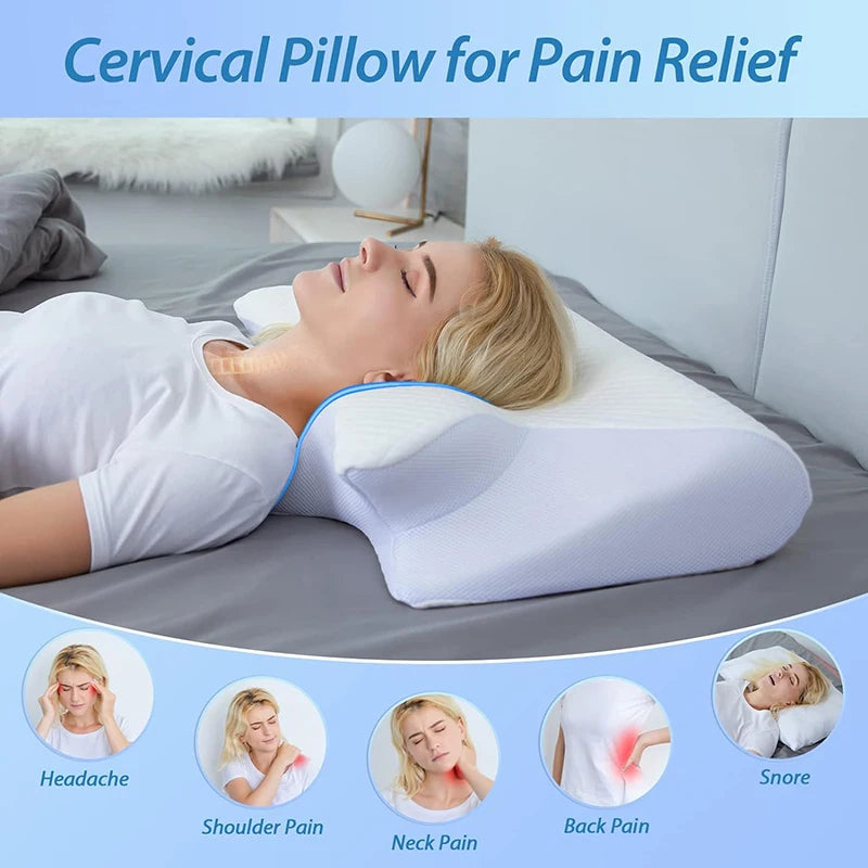 Oreiller Cervical Ergonomique à Mémoire de Forme RelaxConfort - 2 en 1 pour Soulager les Douleurs Cervicales - Rynova
