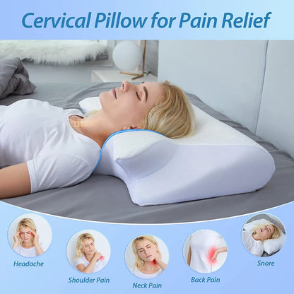 Oreiller Cervical Ergonomique à Mémoire de Forme RelaxConfort - 2 en 1 pour Soulager les Douleurs Cervicales - Rynova
