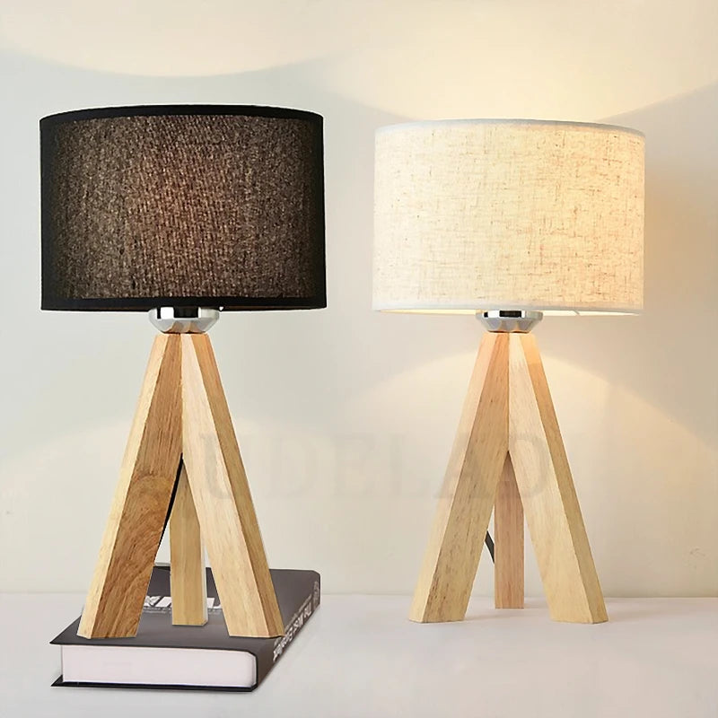 Lumière d'Éclat – Lampe de Table en Bois avec Abat-Jour Tissu Noir et Blanc - Rynova