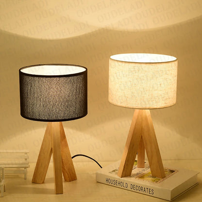 Lumière d'Éclat – Lampe de Table en Bois avec Abat-Jour Tissu Noir et Blanc - Rynova