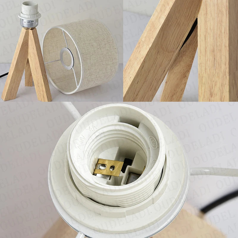 Lumière d'Éclat – Lampe de Table en Bois avec Abat-Jour Tissu Noir et Blanc - Rynova