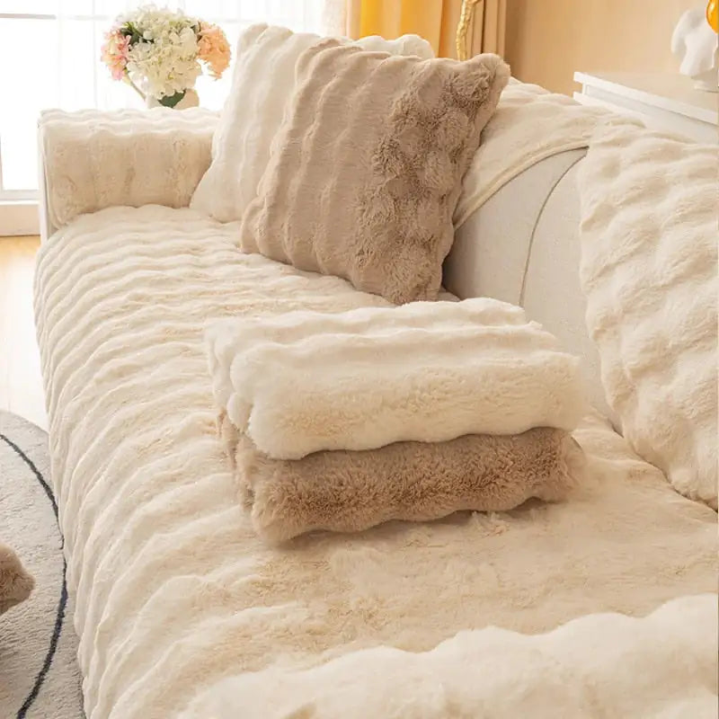 PlushComfort - housse de canapé en peluche ultra douce et fluffy, antidérapante - Rynova