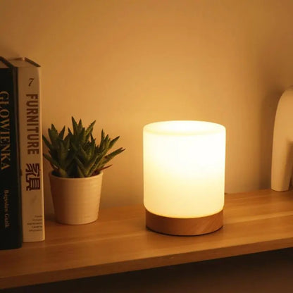 LumiGlow - Mini Lampe de Table en Verre Cylindrique avec Éclairage Activé par Touche à 360 Degrés - Rynova
