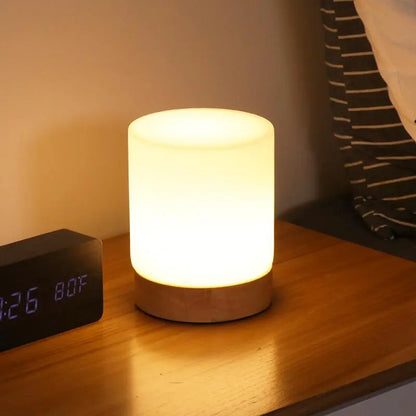 LumiGlow - Mini Lampe de Table en Verre Cylindrique avec Éclairage Activé par Touche à 360 Degrés - Rynova