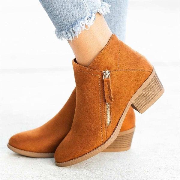 Élégance Suprême - Bottes Mi-mollet en Daim Confortable avec Fermeture Éclair et Petit Talon - Rynova