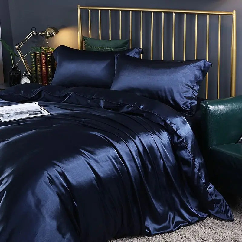 SatinLuxe - Ensemble de Literie en Satin de Soie (4 Pièces) - Housse de Couette, 2 Taies d’Oreiller et Drap - Rynova