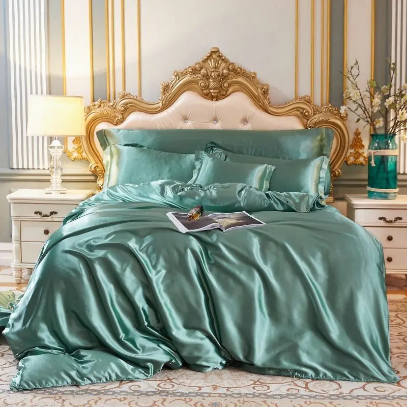 SatinLuxe - Ensemble de Literie en Satin de Soie (4 Pièces) - Housse de Couette, 2 Taies d’Oreiller et Drap - Rynova