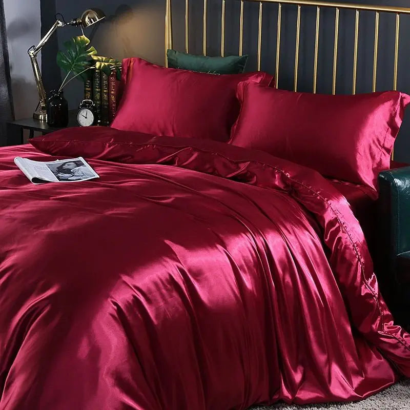 SatinLuxe - Ensemble de Literie en Satin de Soie (4 Pièces) - Housse de Couette, 2 Taies d’Oreiller et Drap - Rynova