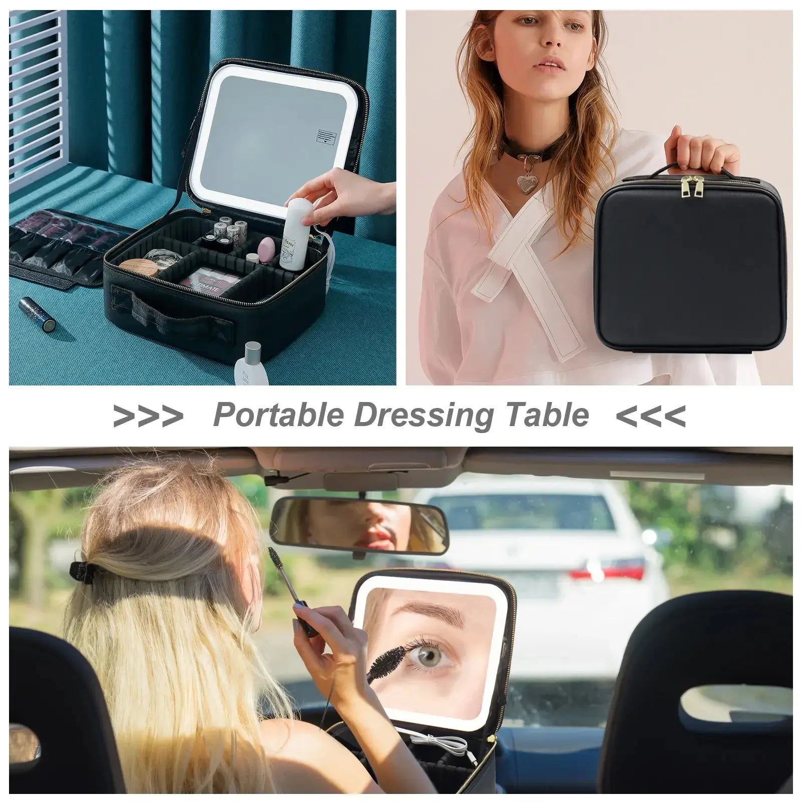 BeautiLux - Trousse de Maquillage de Voyage avec Miroir LED - Rynova