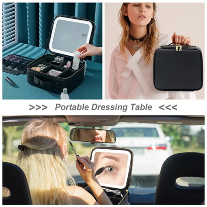 BeautiLux - Trousse de Maquillage de Voyage avec Miroir LED - Rynova