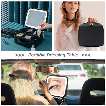ÉclatVoyage - Trousse de Maquillage de Voyage avec Miroir LED - Rynova