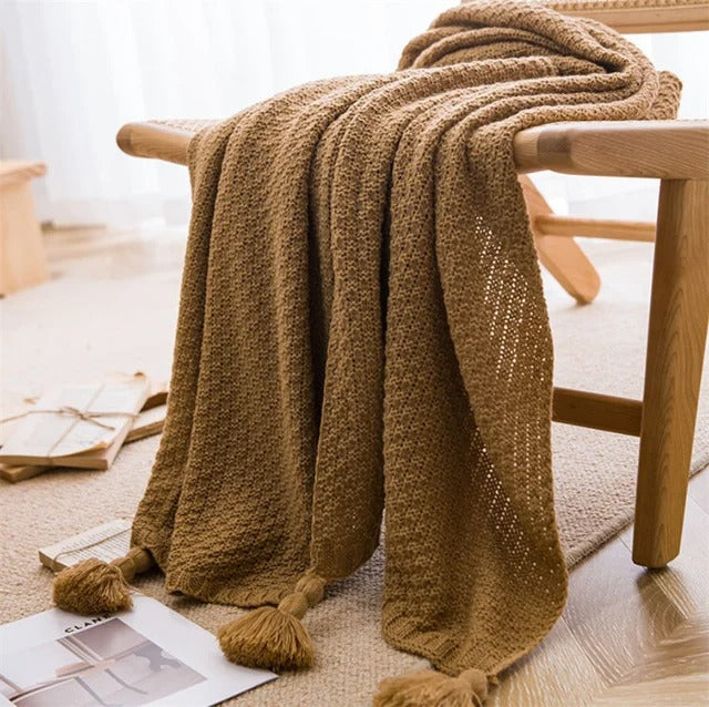 NordiqueTressé - Couvre-lit Chunky Knit avec Franges Épurées - Rynova