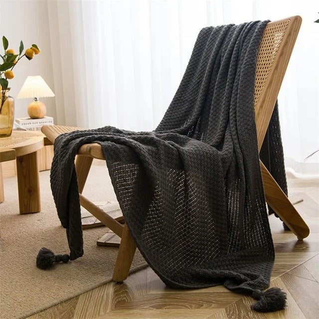 NordiqueTressé - Couvre-lit Chunky Knit avec Franges Épurées - Rynova